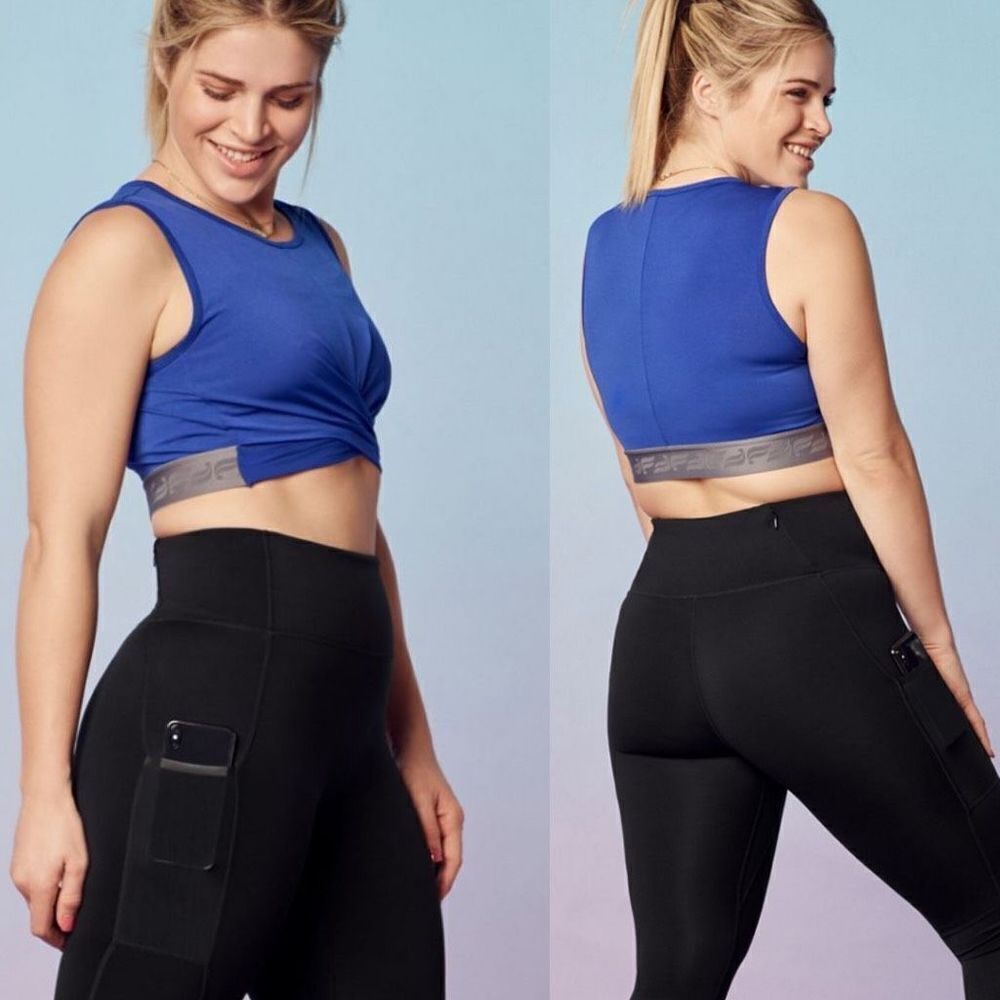Fabletics Blue PowerTouch Light Front Twist Tank Top Large